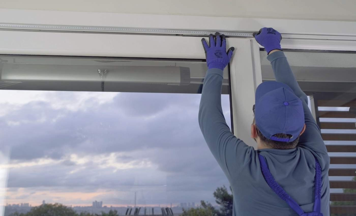 Monteur beim Ausmessen.